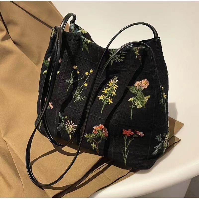 Embroidered Floral Bucket Bag