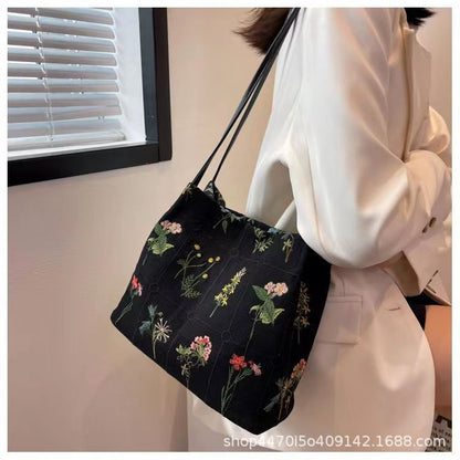Embroidered Floral Bucket Bag