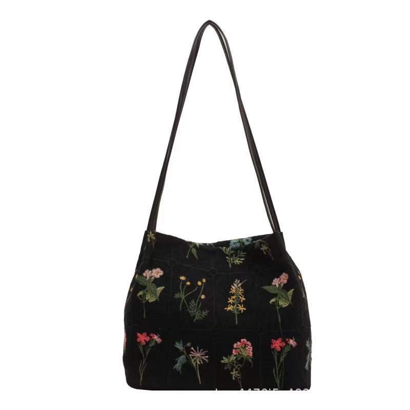 Embroidered Floral Bucket Bag