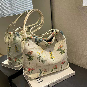 Embroidered Floral Bucket Bag