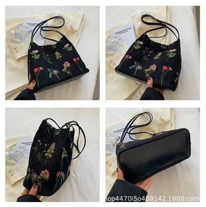 Embroidered Floral Bucket Bag